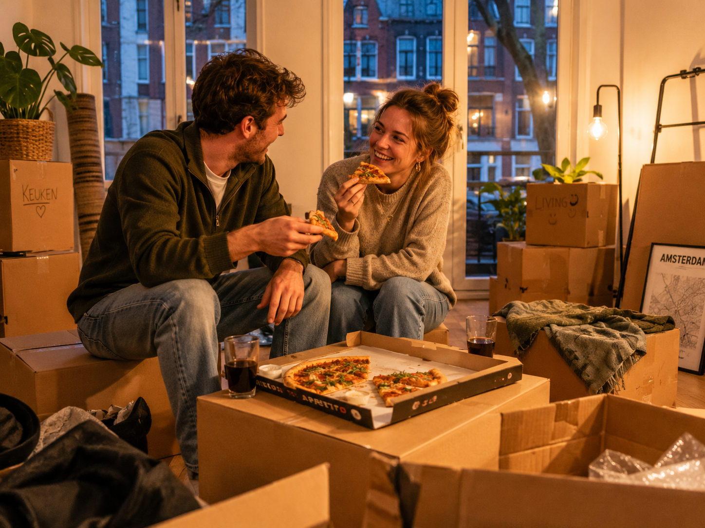 Jong stel na een lange dag verhuizen